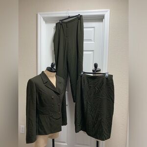 Le Suit Olive Green Blazer and Skirt Set